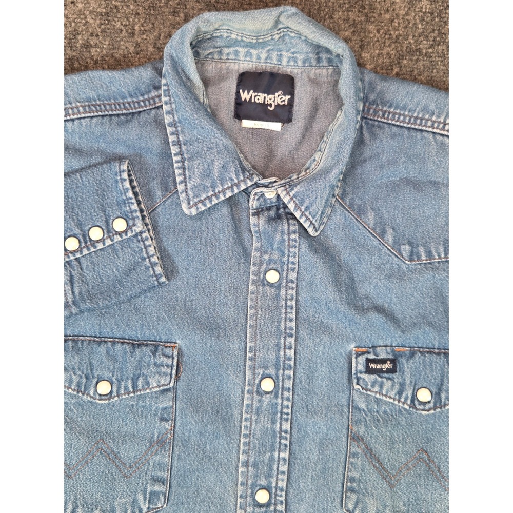 Wrangler Denim Western Shirt Mens XXL Blue Pearl Snap Long Sleeve